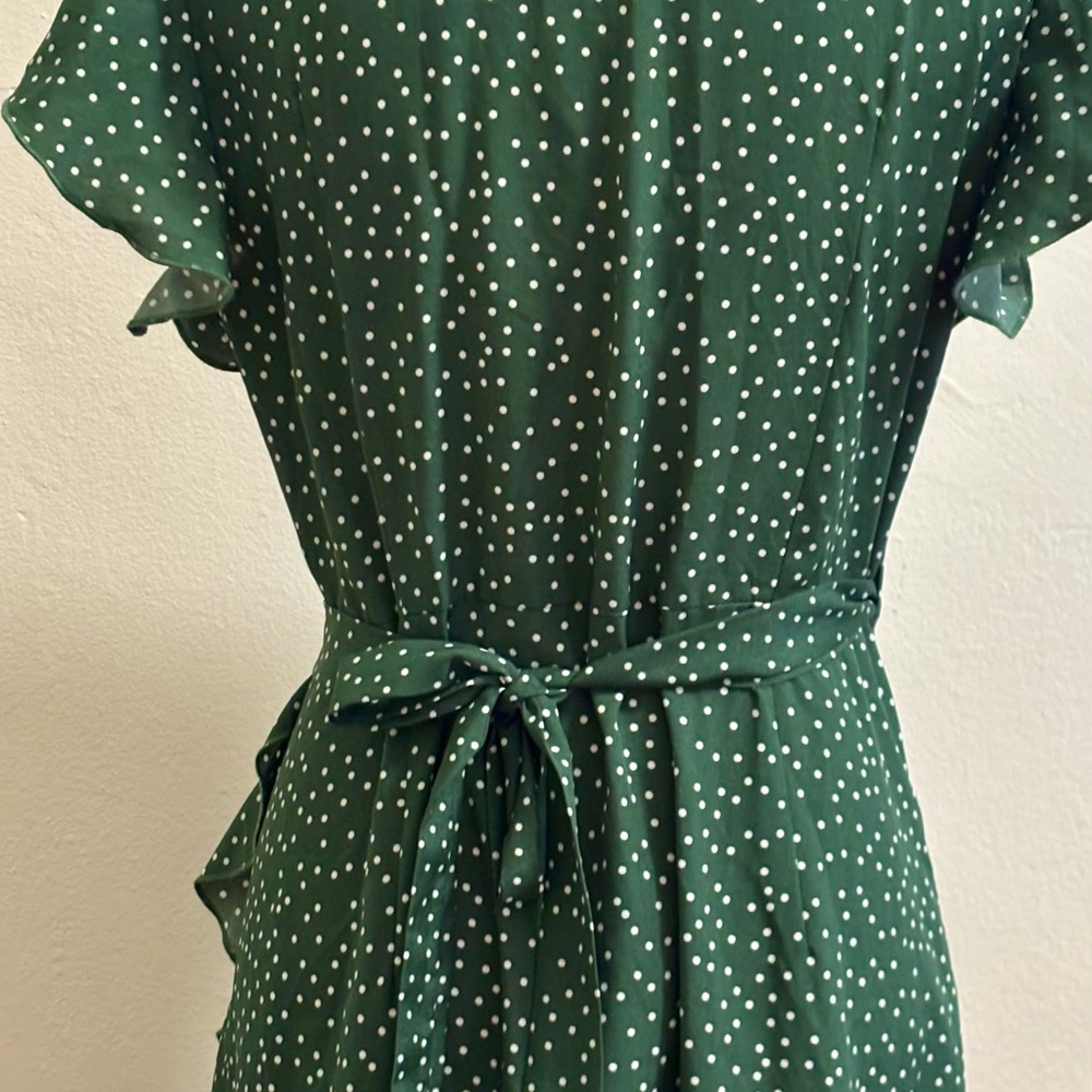 Green Polka Dot Wrap-Style Midi Dress - Picture 9 of 9